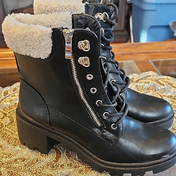 JustFab Shoes - JustFab Black Faux Fur Lined Combat Boots